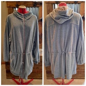 Weather Tamer grey fleece hooded Coat parka L-XL